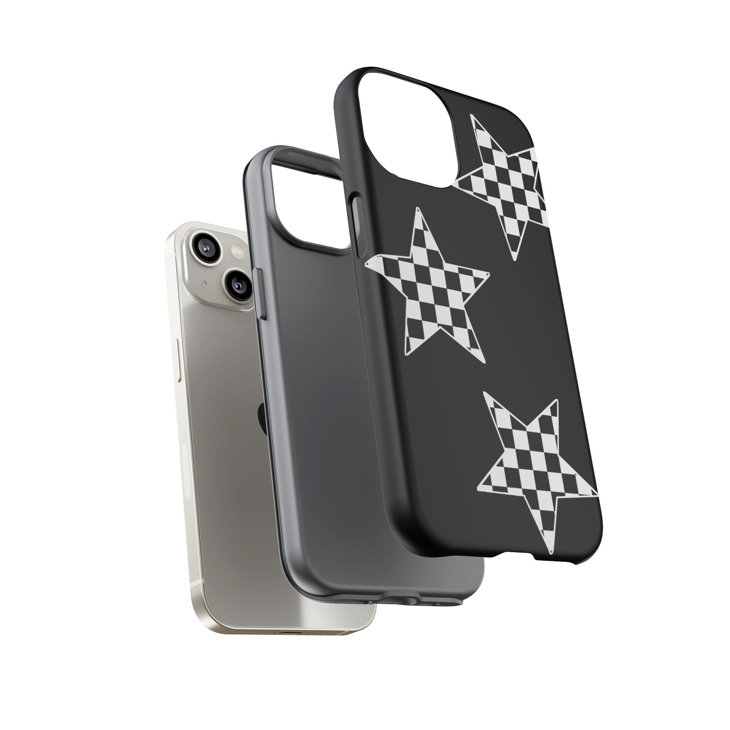 Checkered Star Tough Phone Case – Black Retro Graphic Protective Cover for Iphone, Samsung Galaxy and Pixel