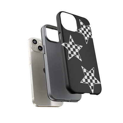 Checkered Star Tough Phone Case – Black Retro Graphic Protective Cover for Iphone, Samsung Galaxy and Pixel