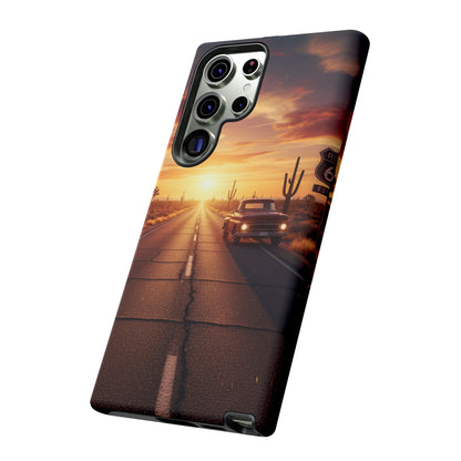 Route 66 Sunset Desert Highway Phone Case – Road Trip Travel Aesthetic Tough Case