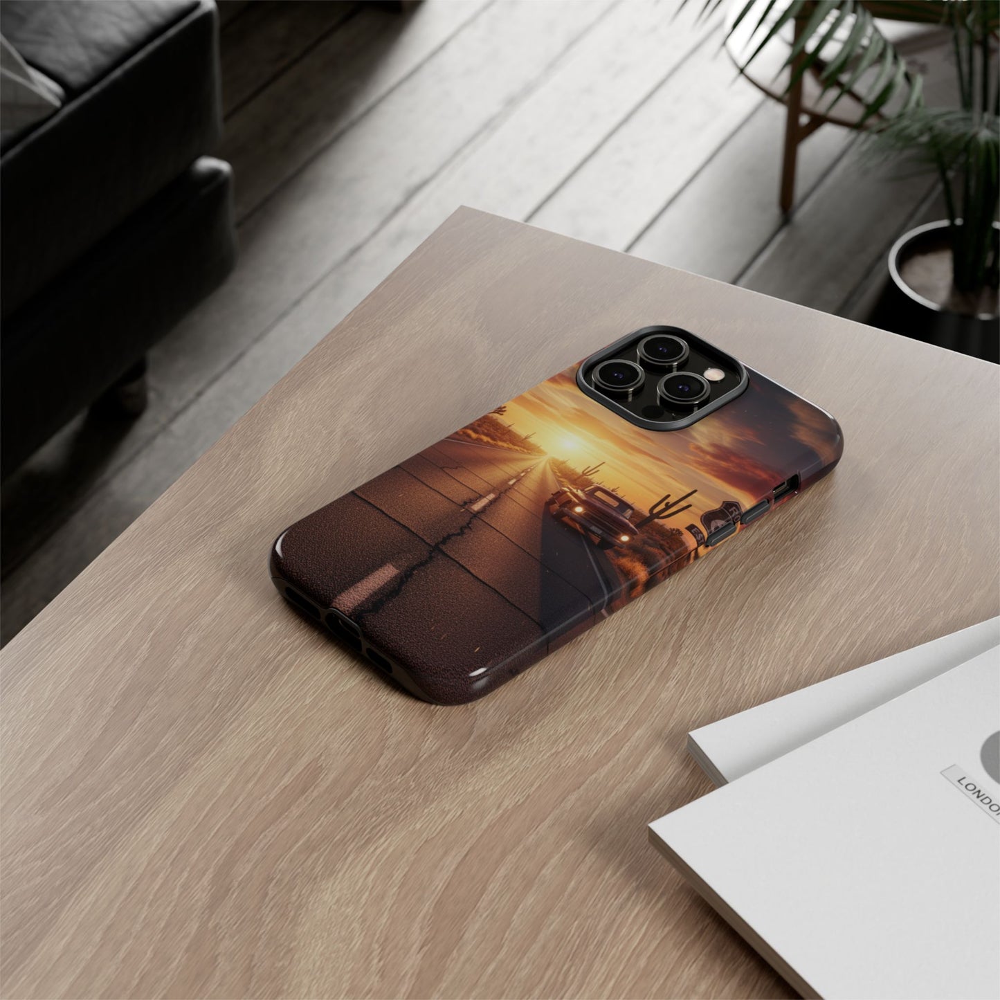 Route 66 Sunset Desert Highway Phone Case – Road Trip Travel Aesthetic Tough Case
