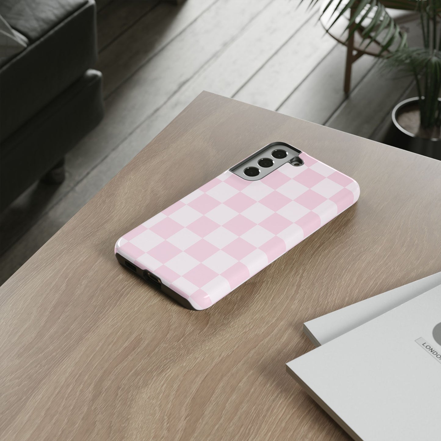 Pink Checkerboard Phone Case | Aesthetic Tough Protective Case