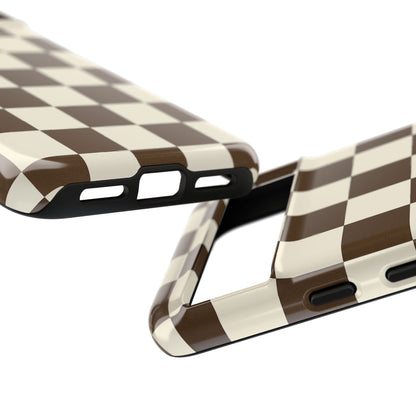 Mocha Checkerboard Phone Case | Neutral Aesthetic Checkered iPhone & Samsung Tough Case