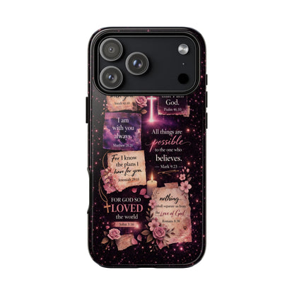 Christian Bible Verse Phone Case Pink Floral Faith Tough Protective Cover Gift