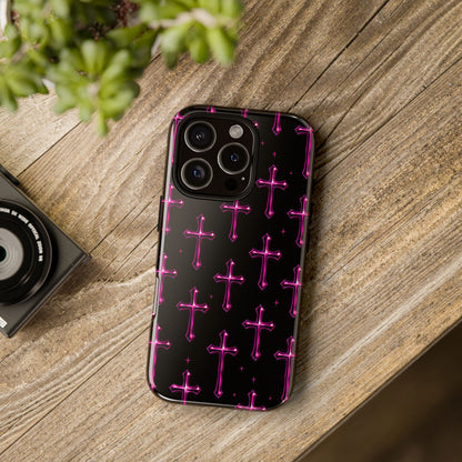 Neon Pink Cross Pattern Phone Case | Tough Protective Case for Iphone, Samsung Galaxy and Pixel