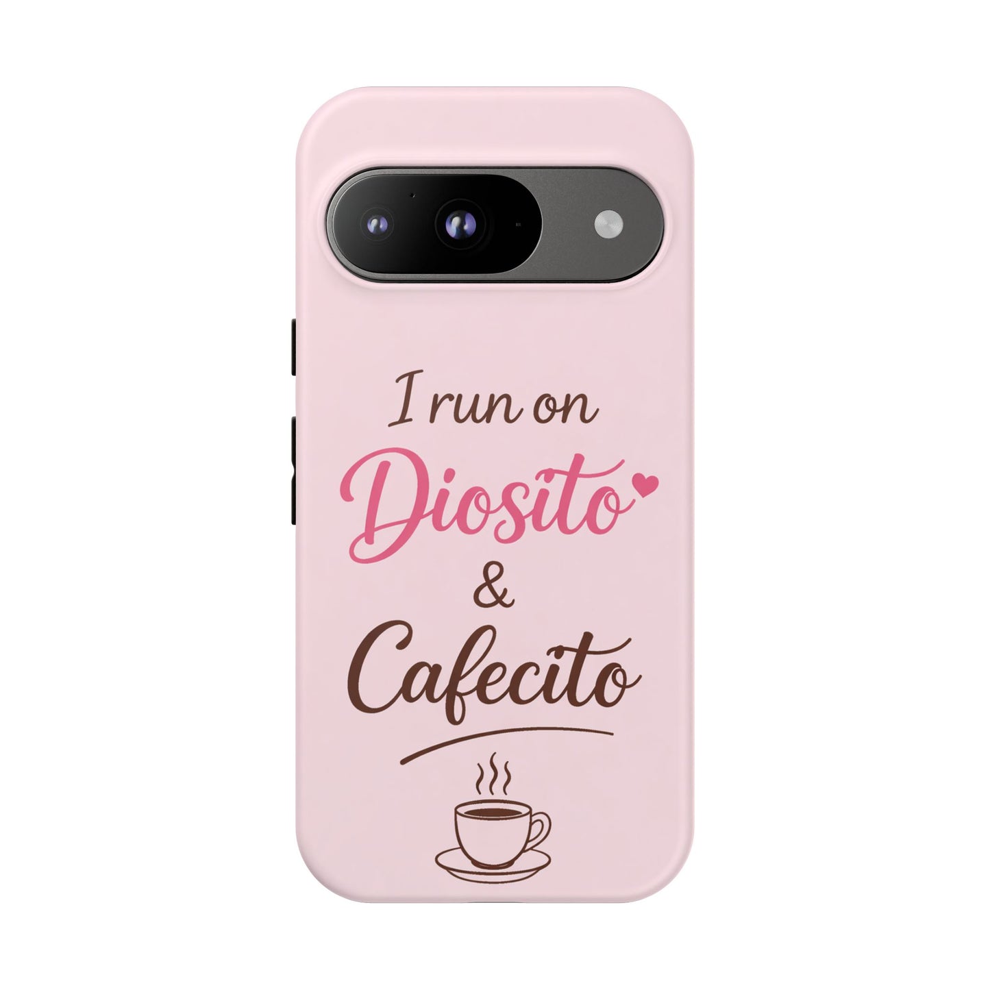 I Run on Diosito y Cafecito Phone Case, Pink Aesthetic Latina Faith Coffee Case, Girly Protective iPhone Samsung Cover