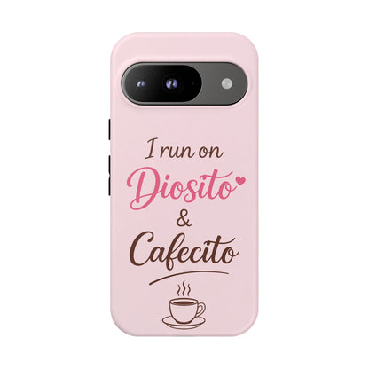 I Run on Diosito y Cafecito Phone Case, Pink Aesthetic Latina Faith Coffee Case, Girly Protective iPhone Samsung Cover