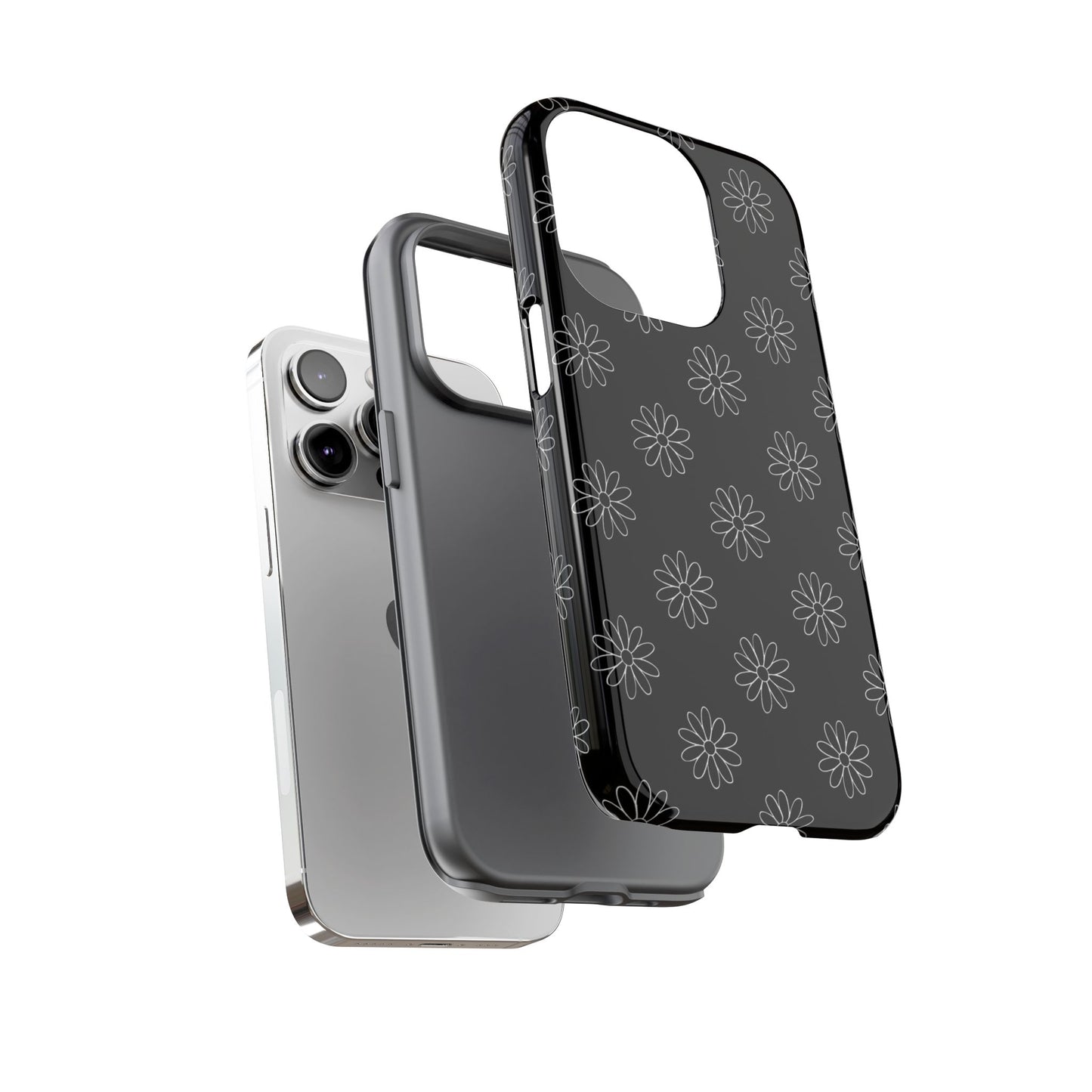Black Daisy Floral Phone Case – Slim Protective Tough Case for Iphone, Samsung Galaxy and Pixel