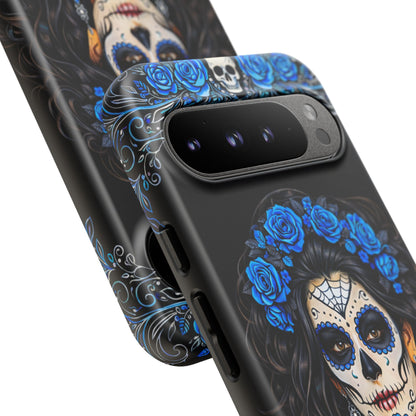 Blue Sugar Skull Woman Phone Case – Day of the Dead Aesthetic Tough Cover