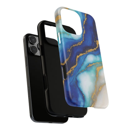 Blue & Gold Marble Phone Case – Luxury Resin Art Tough Case (iPhone, Samsung, Pixel)