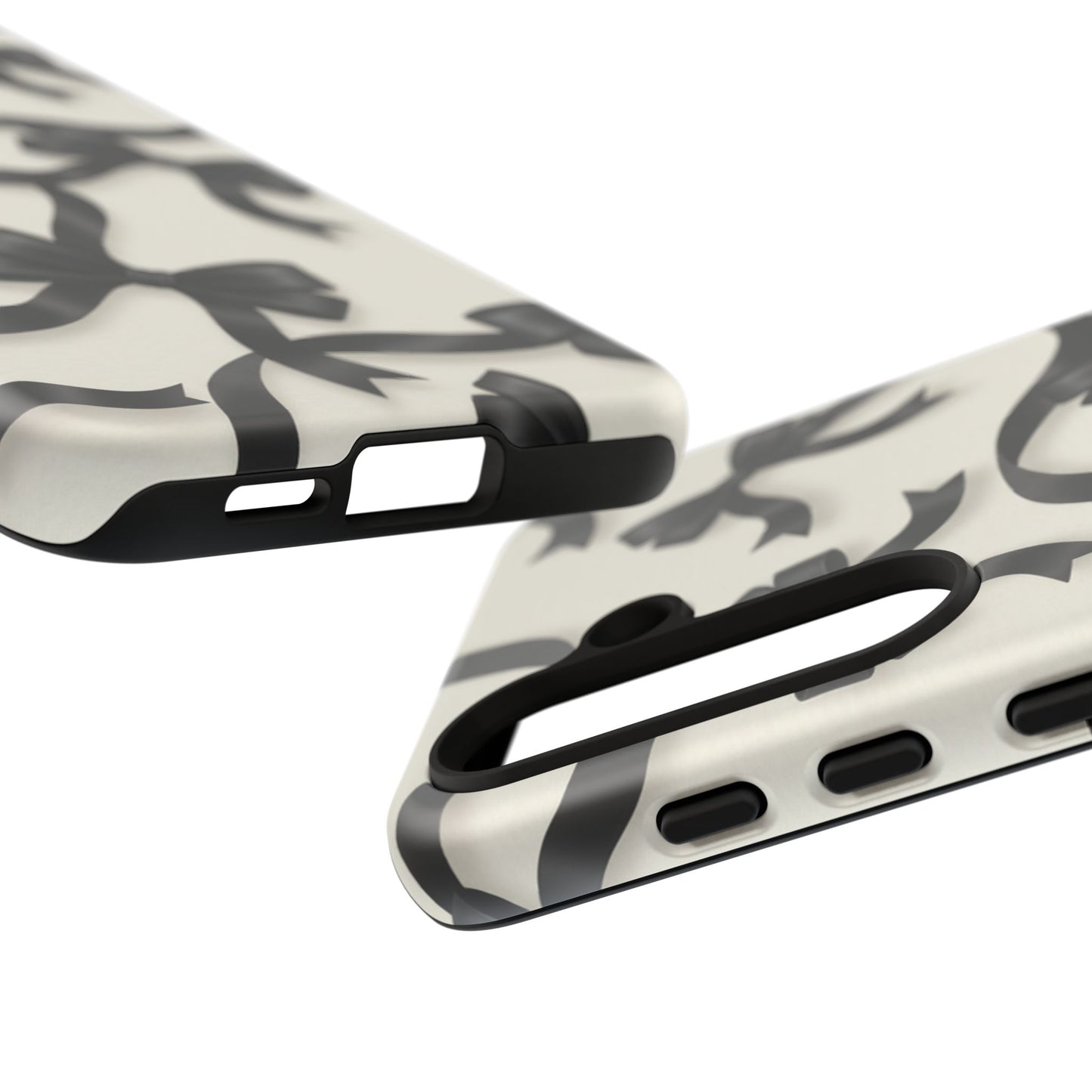 Black Ribbon Bow Phone Case, Minimal Bow Pattern Tough Protective Case