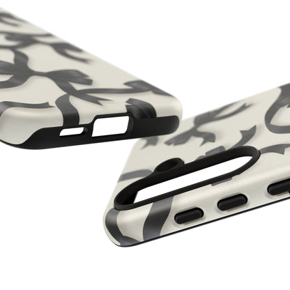 Black Ribbon Bow Phone Case, Minimal Bow Pattern Tough Protective Case