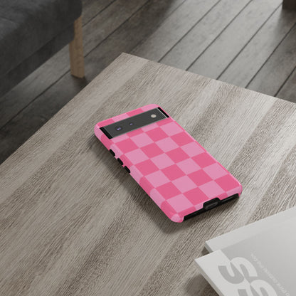 Pink Checkerboard Phone Case | Cute Aesthetic Checkered iPhone & Samsung Tough Case