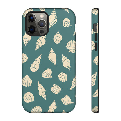 Seashell Pattern Phone Case | Teal Coastal Shells Tough Case for Iphone, Samsung Galaxy and Pixel