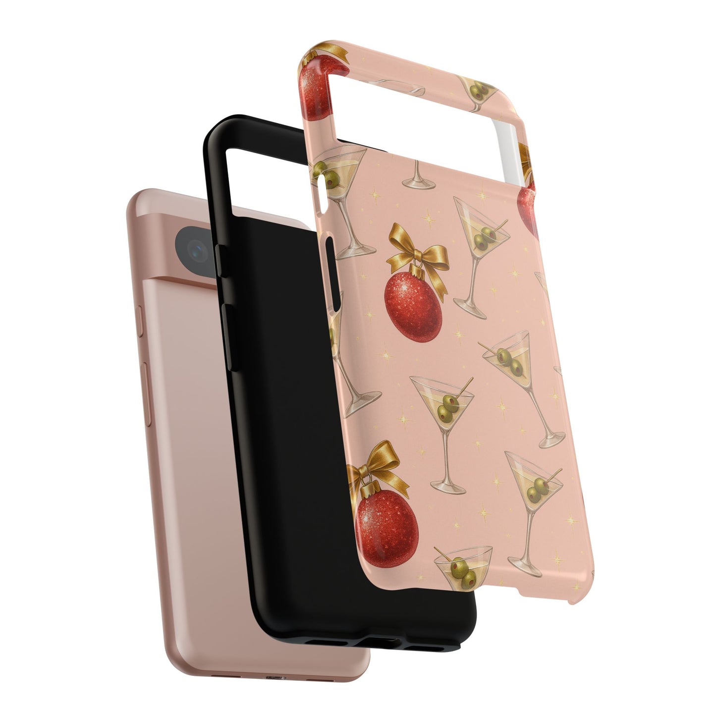 Cocktail Ornament Phone Case – Pink Martini & Cherry Pattern | Glossy or Matte for Iphone, Samsung Galaxy and Pixel