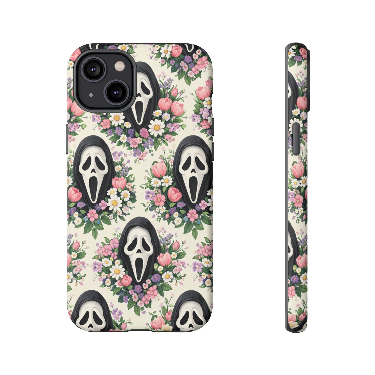 Floral Ghost Face Aesthetic Phone Case – Cute Spooky Tough Cover