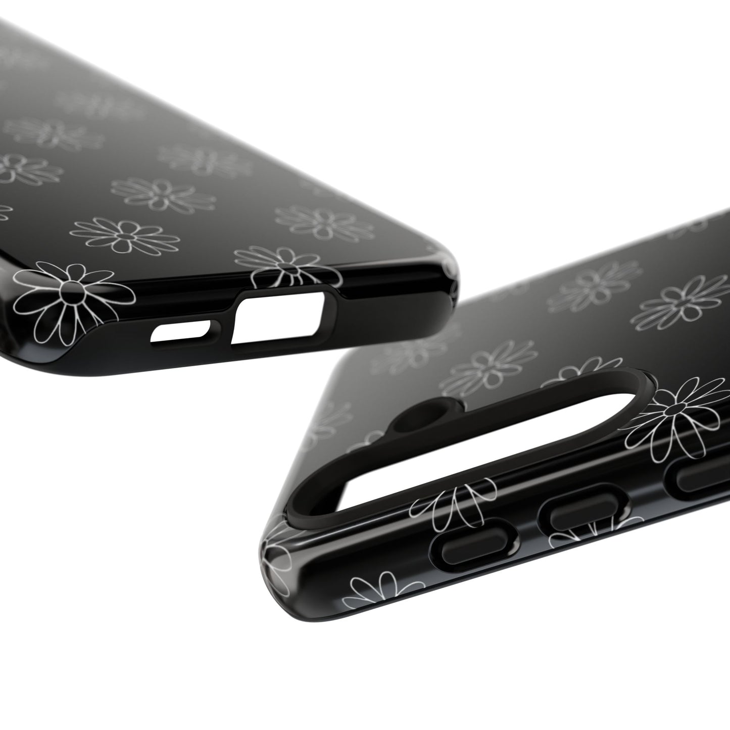 Black Daisy Floral Phone Case – Slim Protective Tough Case for Iphone, Samsung Galaxy and Pixel