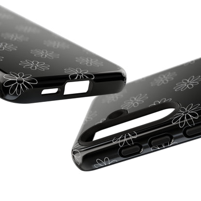 Black Daisy Floral Phone Case – Slim Protective Tough Case for Iphone, Samsung Galaxy and Pixel