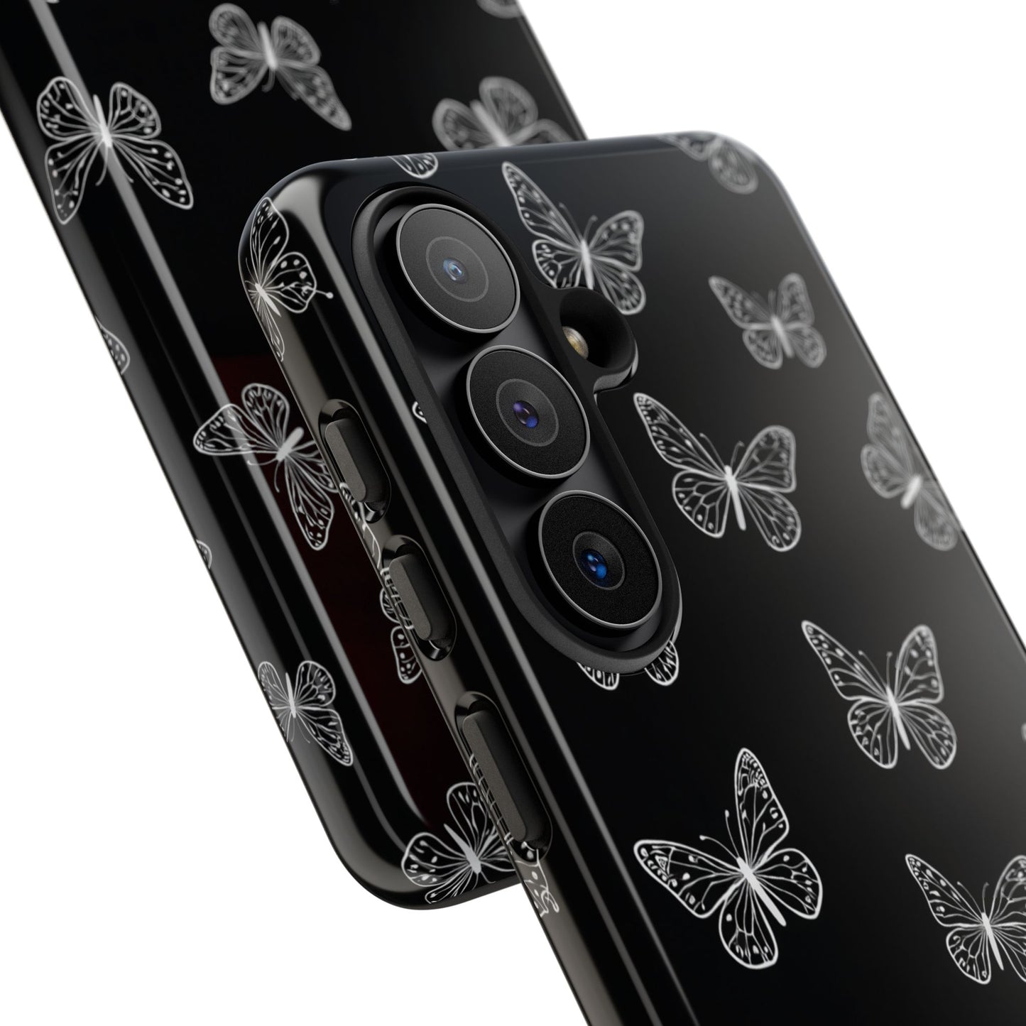 White Butterfly Pattern Phone Case – Dark Aesthetic Monochrome Tough Cover
