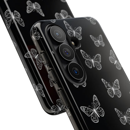 White Butterfly Pattern Phone Case – Dark Aesthetic Monochrome Tough Cover