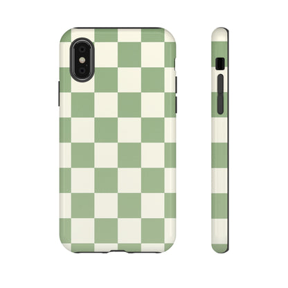 Sage Green Checkerboard Phone Case | Minimal Aesthetic Tough Case