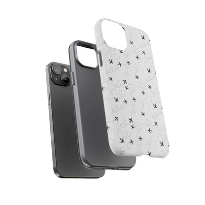 Minimal Paper Airplane Pattern Phone Case – Black White Aesthetic Tough Cover