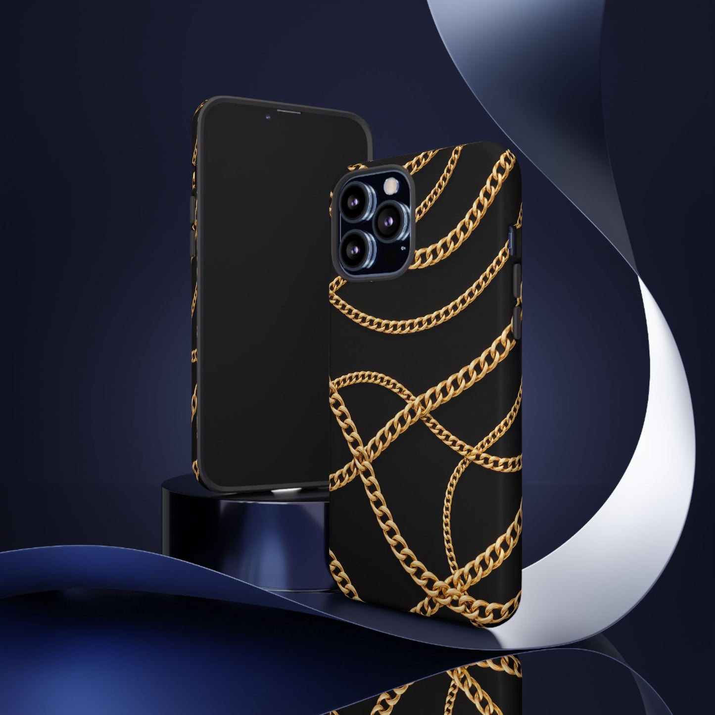 Luxury Gold Chain Phone Case – Black Designer Style Tough Protective Cover for Iphone, Samsung Galaxy and Pixel