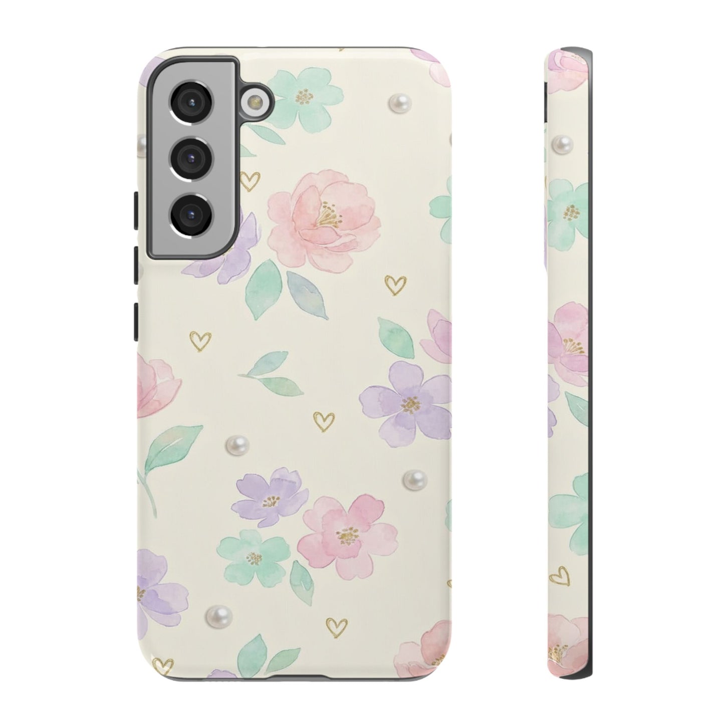Pastel Floral Phone Case – Coquette Watercolor Flower Hearts Tough Case (iPhone, Samsung, Pixel)