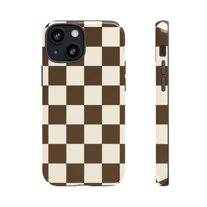 Mocha Checkerboard Phone Case | Neutral Aesthetic Tough Case