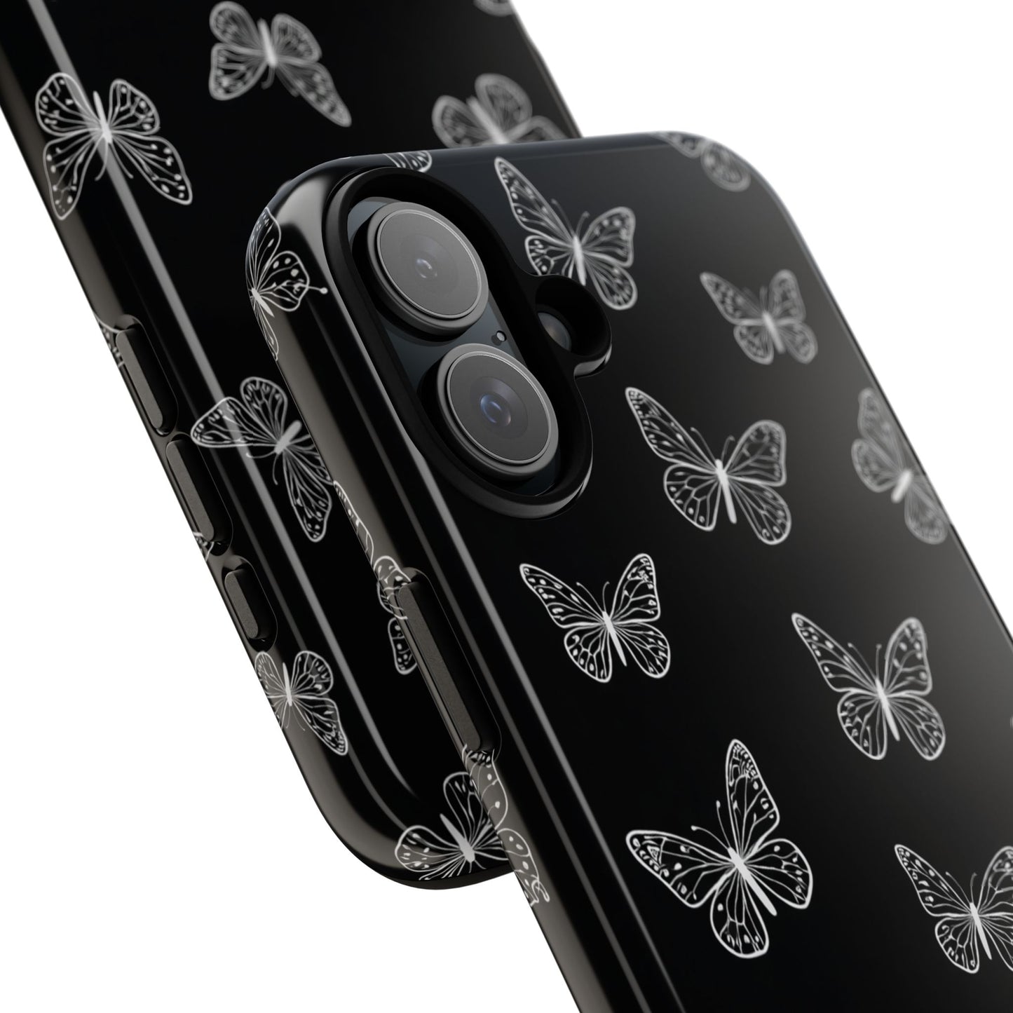 White Butterfly Pattern Phone Case – Dark Aesthetic Monochrome Tough Cover