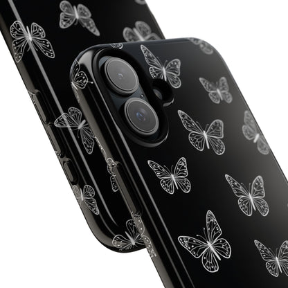 White Butterfly Pattern Phone Case – Dark Aesthetic Monochrome Tough Cover