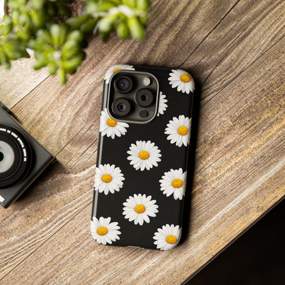 Black Daisy Floral Tough Phone Case – Cute Protective Cover for Iphone, Samsung Galaxy and Pixel