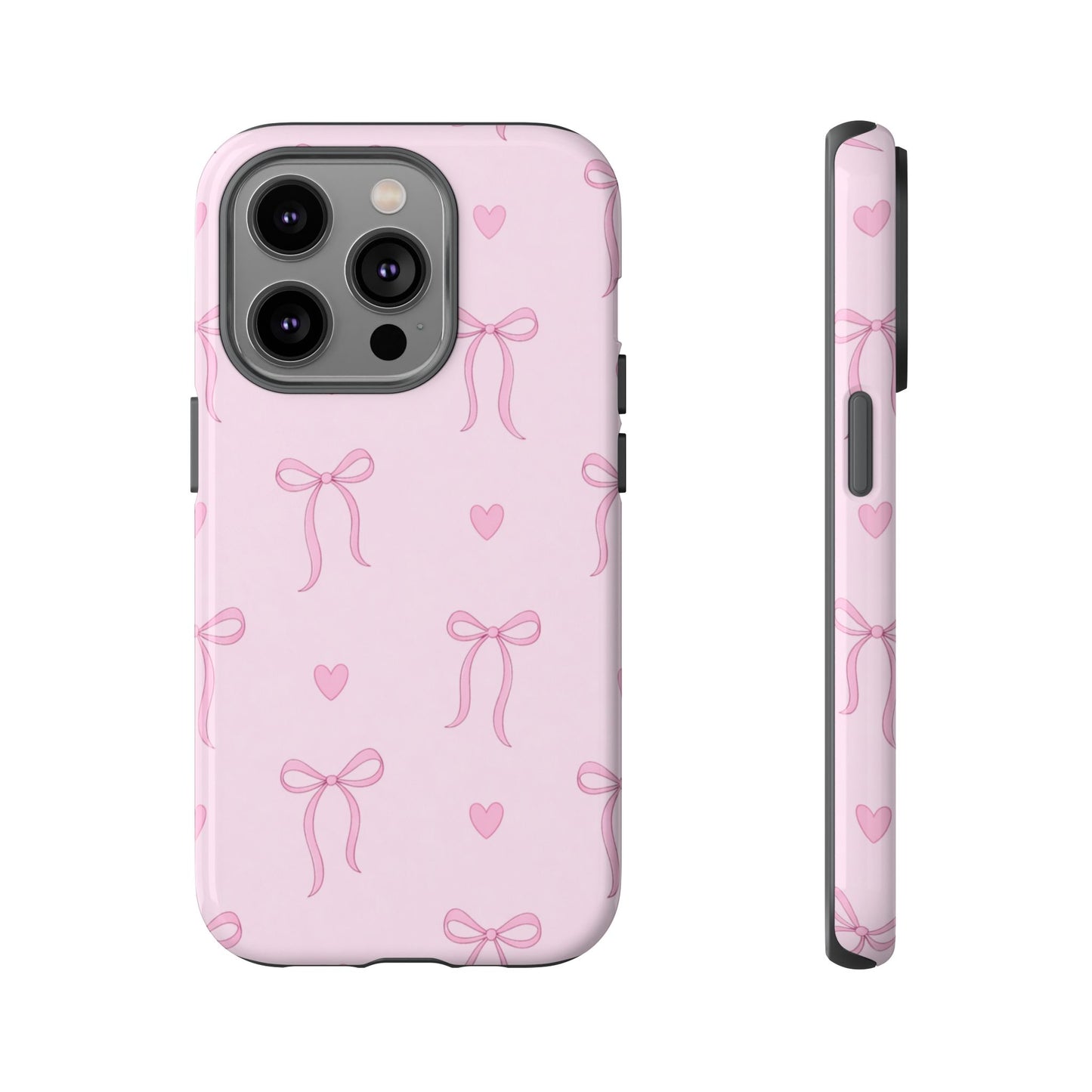 Pink Bow Heart Aesthetic Phone Case – Coquette Cute Tough Cover