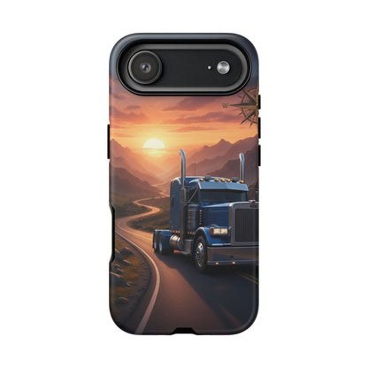 Semi Truck Sunset Phone Case | Trucker Gift | Diesel Truck Highway Road iPhone & Samsung Tough Protective Case