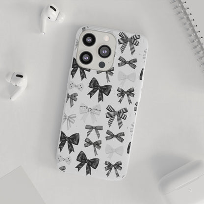 Black & White Bow Pattern Phone Case | Minimal Coquette Flexi Case