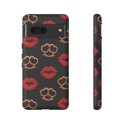 Red Lipstick & Knuckle Duster Phone Case | Bold Kiss Print Tough Protective Cover for Iphone, Samsung Galaxy and Pixel