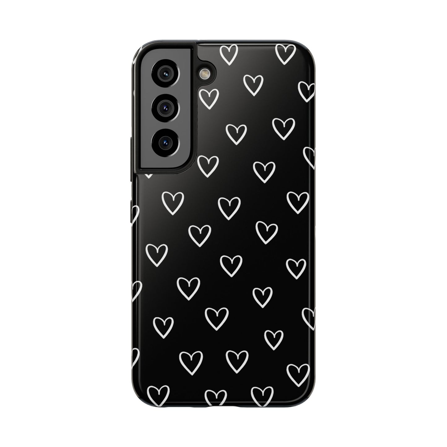 Doodle Heart Phone Case – Minimal Black & White Heart Pattern | Tough Protective Case