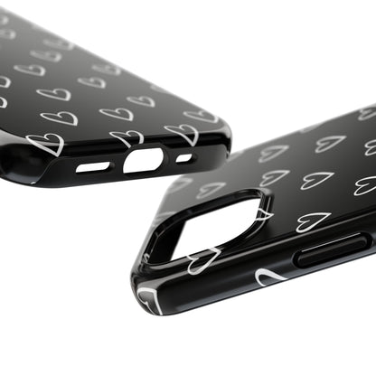 Doodle Heart Phone Case – Minimal Black & White Heart Pattern | Tough Protective Case
