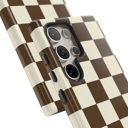 Mocha Checkerboard Phone Case | Neutral Aesthetic Tough Case