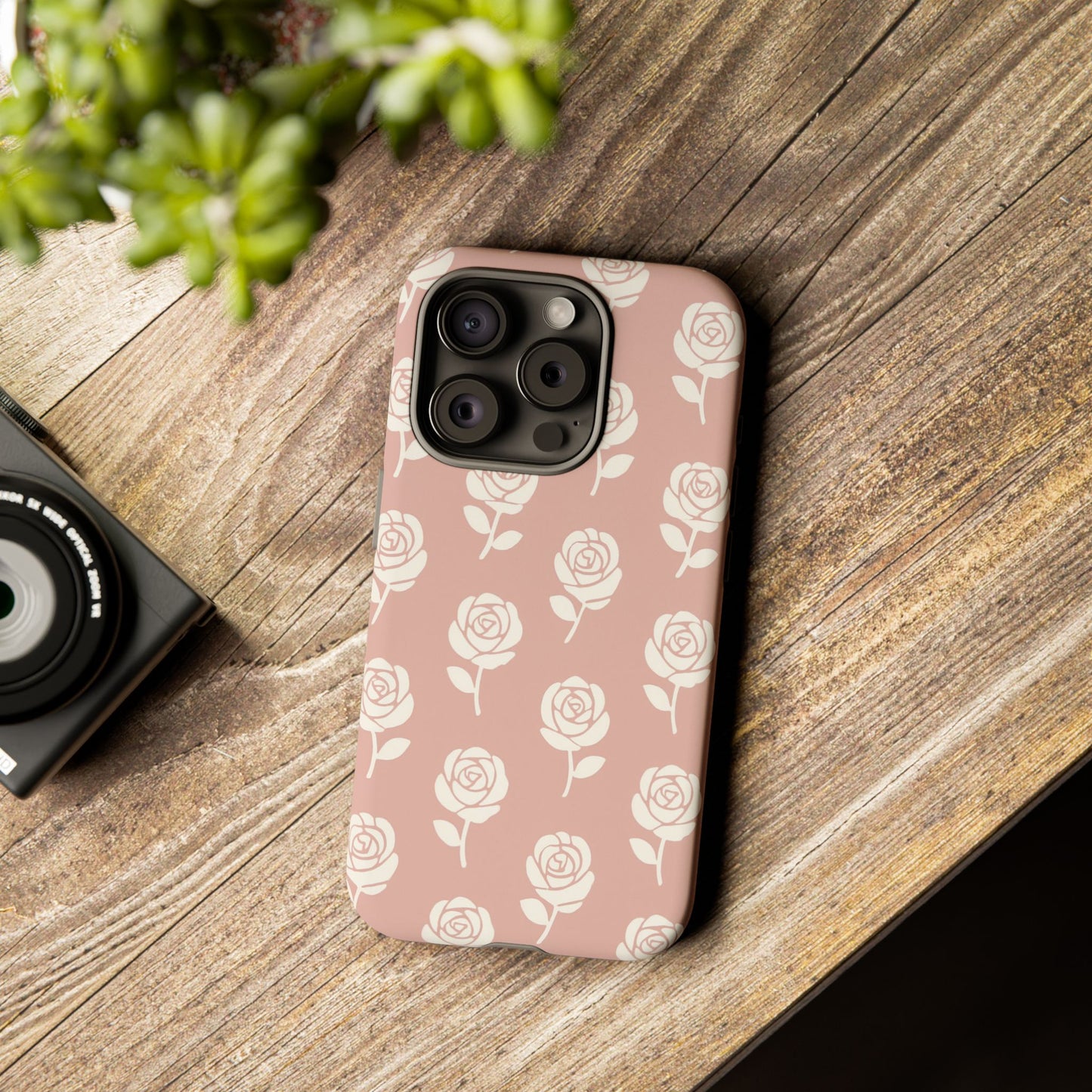 White Rose Pattern Tough Phone Case | Elegant Floral Aesthetic Case for Iphone, Samsung Galaxy and Pixel