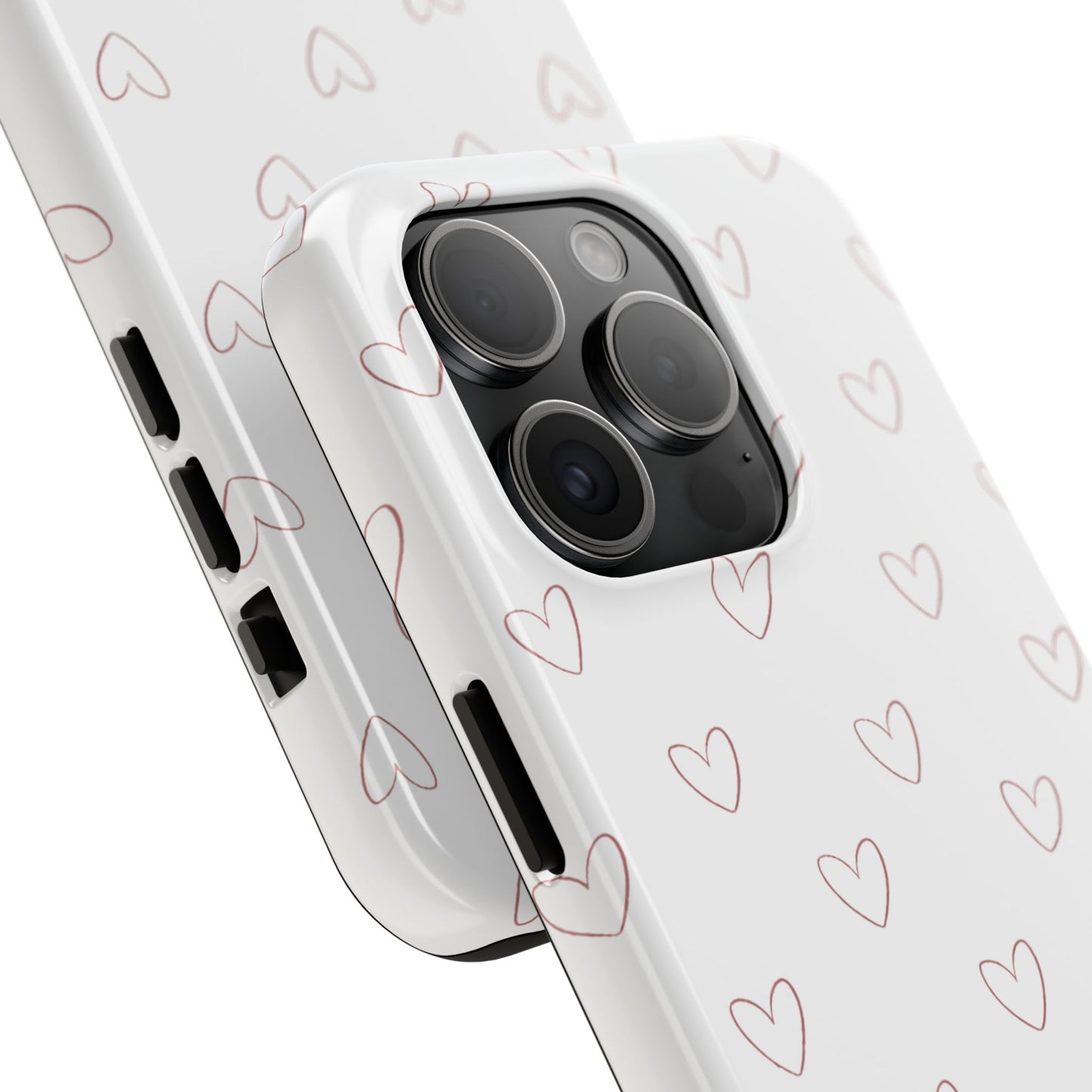 Hand-Drawn Hearts Tough Phone Case | Minimal Pink Heart Pattern