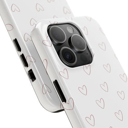 Hand-Drawn Hearts Tough Phone Case | Minimal Pink Heart Pattern