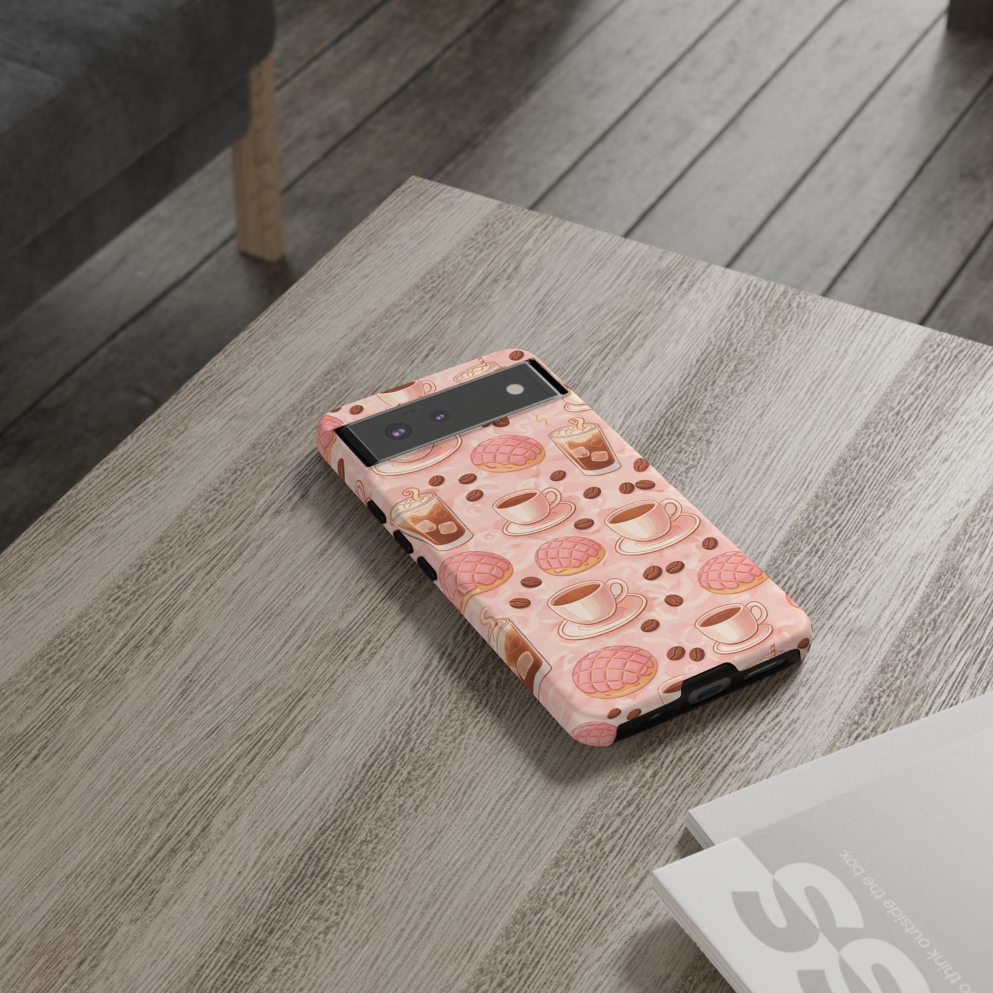 Cute Coffee & Pink Concha Phone Case – Coffee Lover Aesthetic Latte Pattern Tough Case