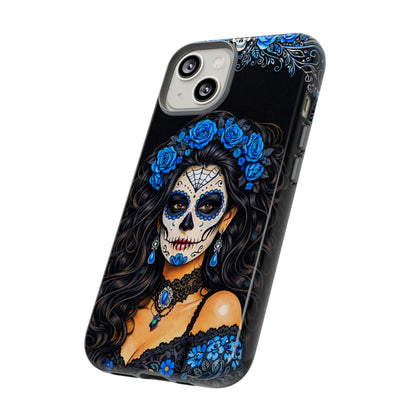 Blue Sugar Skull Woman Phone Case – Day of the Dead Aesthetic Tough Cover