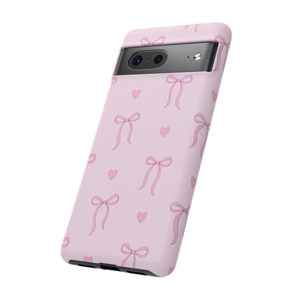 Pink Bow Heart Aesthetic Phone Case – Coquette Cute Tough Cover