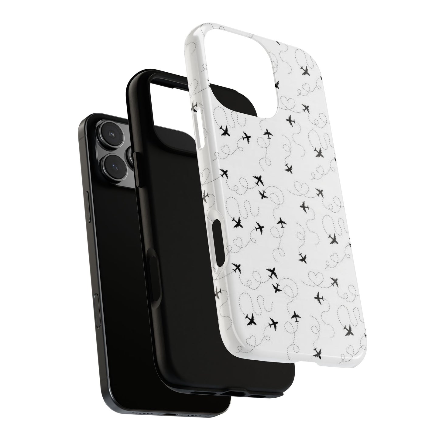 Minimal Paper Airplane Pattern Phone Case – Black White Aesthetic Tough Cover