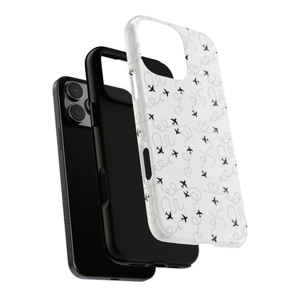 Minimal Paper Airplane Pattern Phone Case – Black White Aesthetic Tough Cover