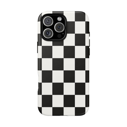 Black & White Checkerboard Phone Case – Classic Aesthetic Tough Protective Case