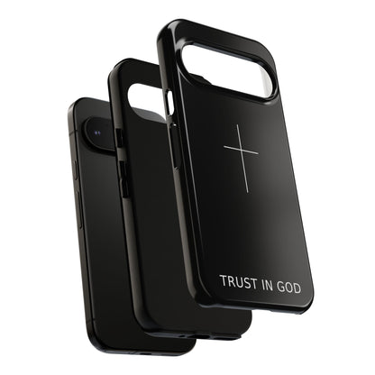 Trust in God Phone Case Minimal Cross Christian Black Tough Cover