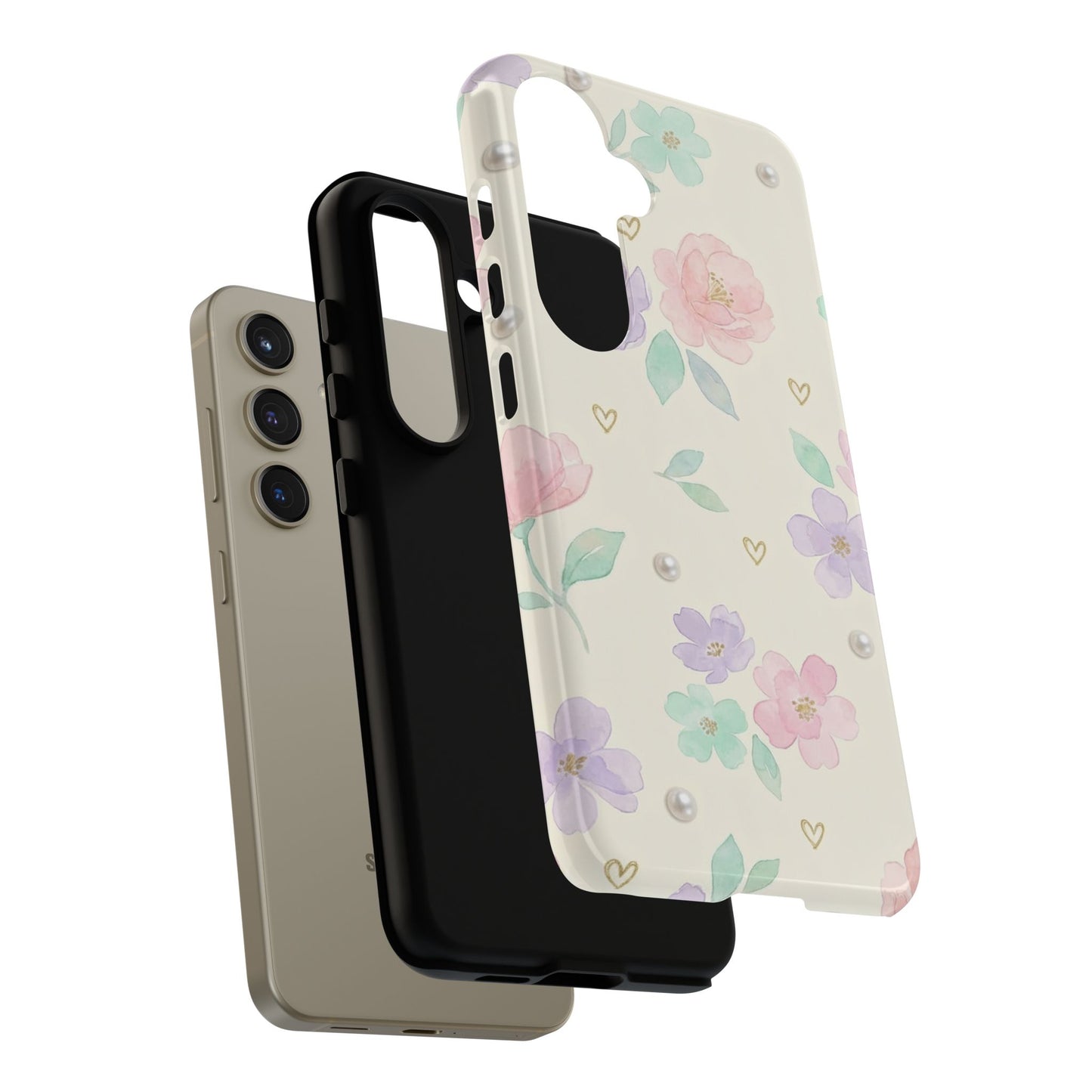 Pastel Floral Phone Case – Coquette Watercolor Flower Hearts Tough Case (iPhone, Samsung, Pixel)