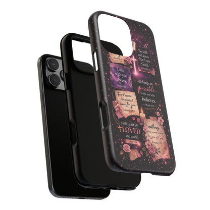 Christian Bible Verse Phone Case Pink Floral Faith Tough Protective Cover Gift